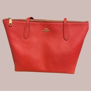 Coach Red Leather Tote Bag